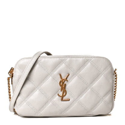 Saint Laurent Grained Lambskin Quilted Mini Becky Double Zip Bag Vintage White 1 of 15