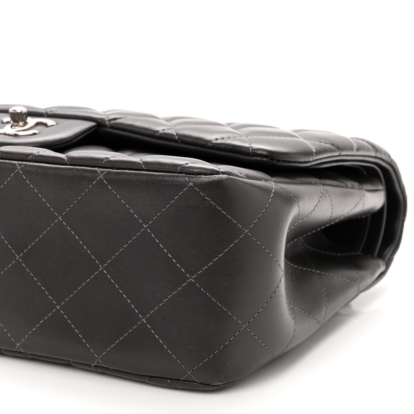 Lambskin Quilted Jumbo Double Flap Dark Grey