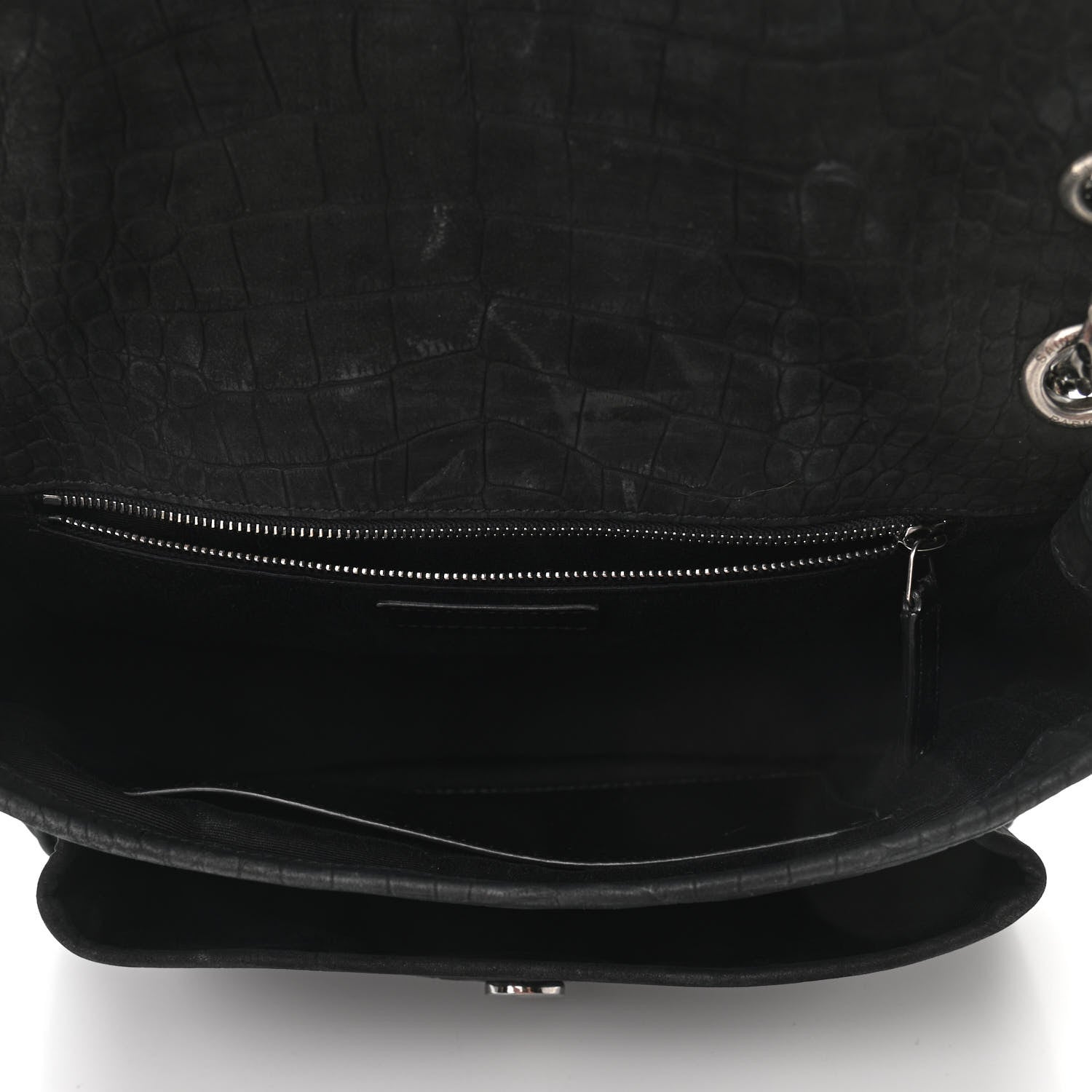 Saint Laurent Nubuck Crocodile Embossed Monogram Medium Niki Chain Satchel Black 8 of 11
