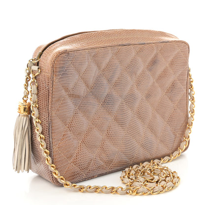 Chanel Lizard Quilted Small Tassel Camera Case Brown 3 of 12