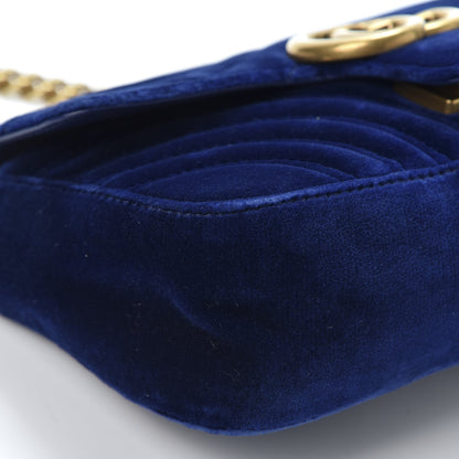 Gucci Velvet Matelasse Mini GG Marmont Shoulder Bag Cobalt Blue 5 of 11