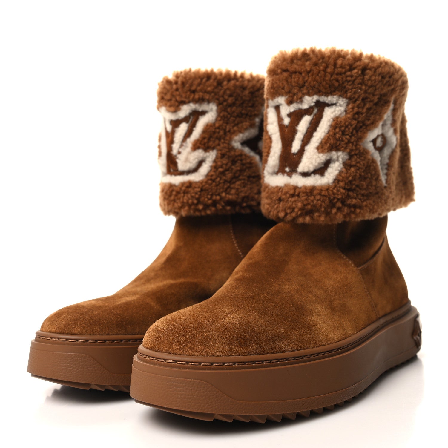 Louis Vuitton Suede Calfskin Shearling Snowdrop Flat Ankle Boot 38 Cognac 3 of 8