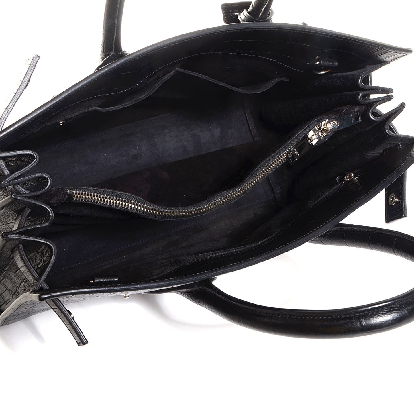 Calfskin Crocodile Embossed Small Sac de Jour Bag Black