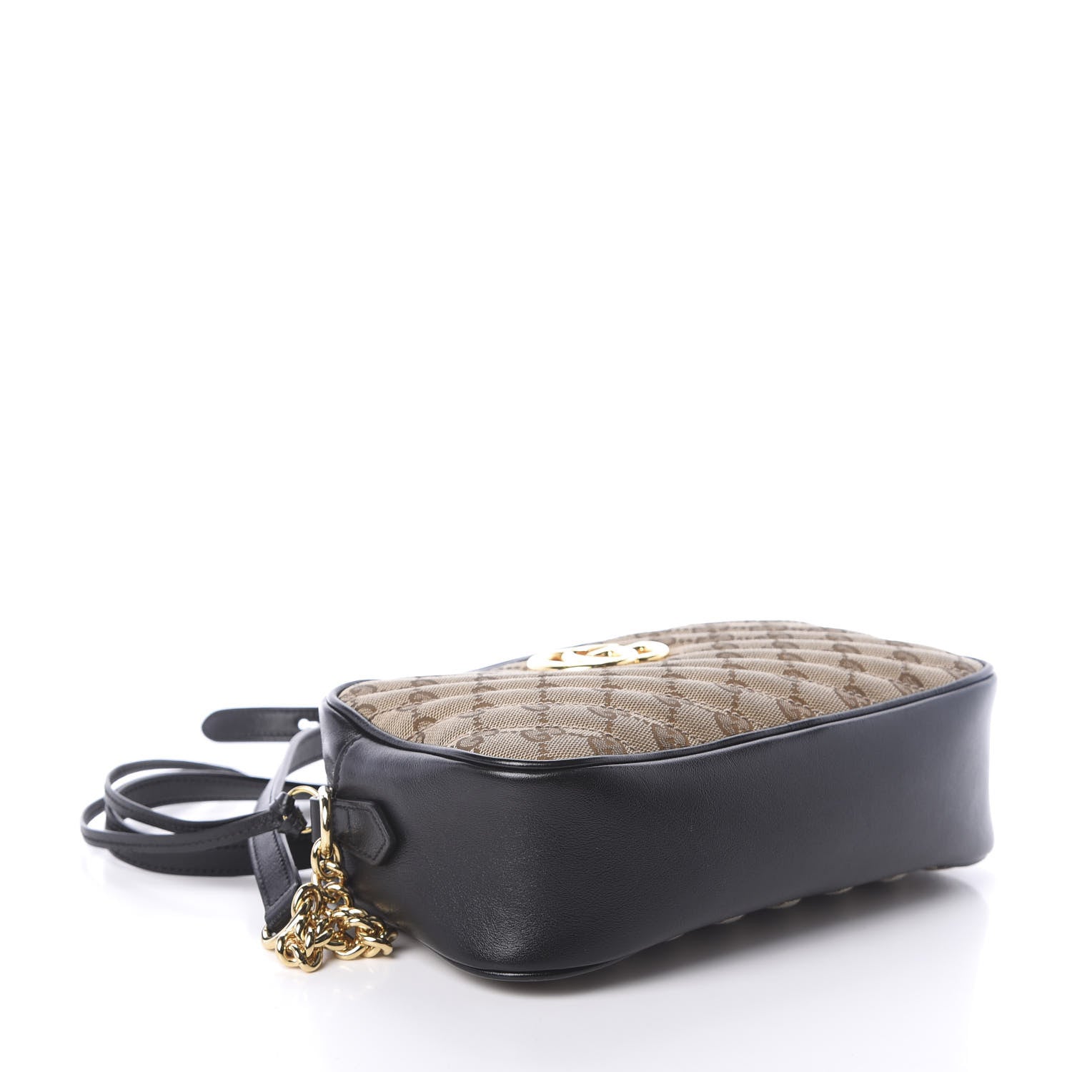 Gucci Monogram Matelasse Diagonal Small GG Marmont Chain Shoulder Bag Beige Black 4 of 9