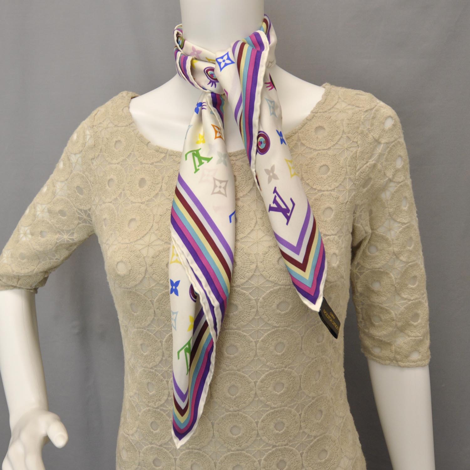 Louis Vuitton Silk Multicolor Eye Love Scarf White 5 of 5