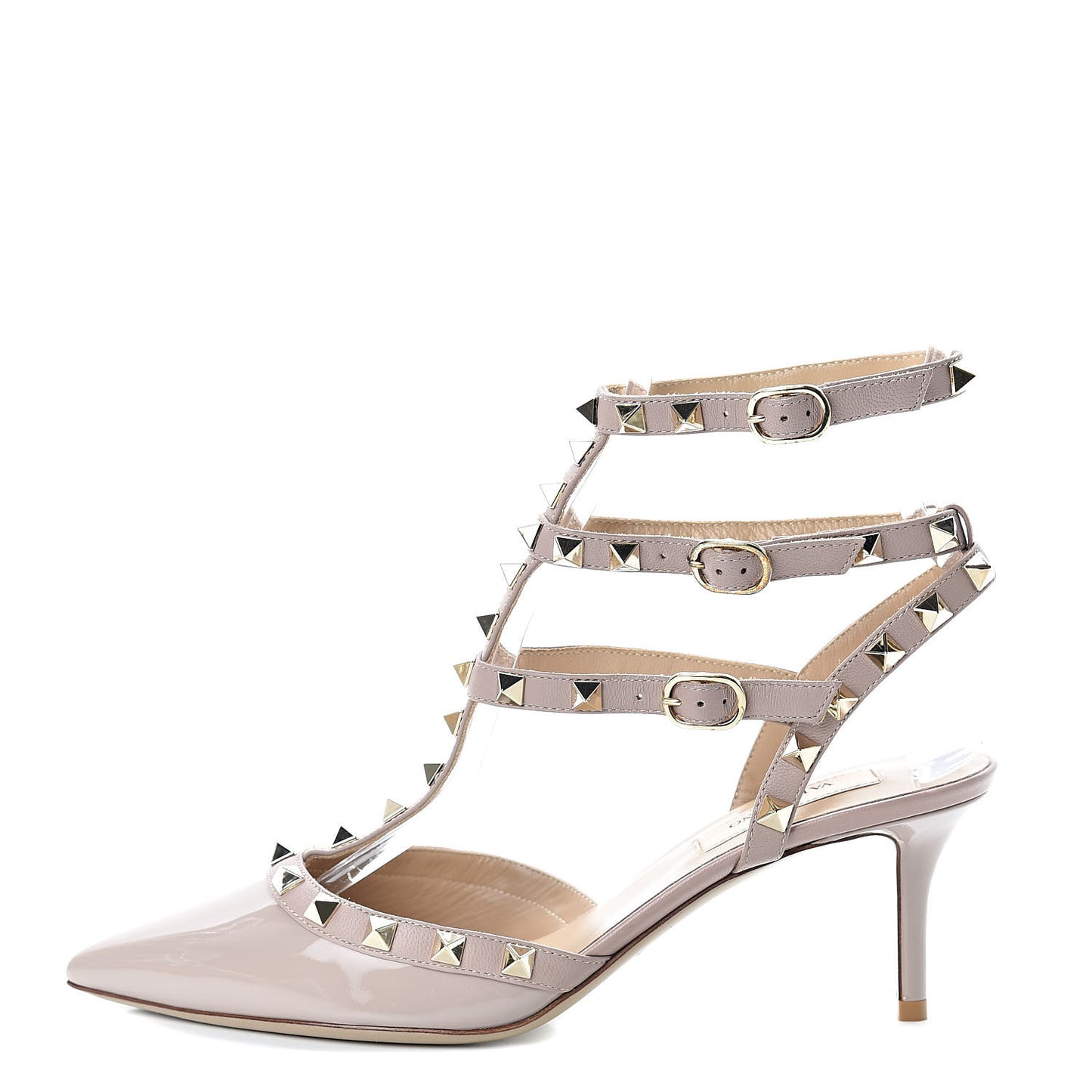 Patent Nappa Rockstud Ankle Strap 65mm Pumps 37.5 Poudre