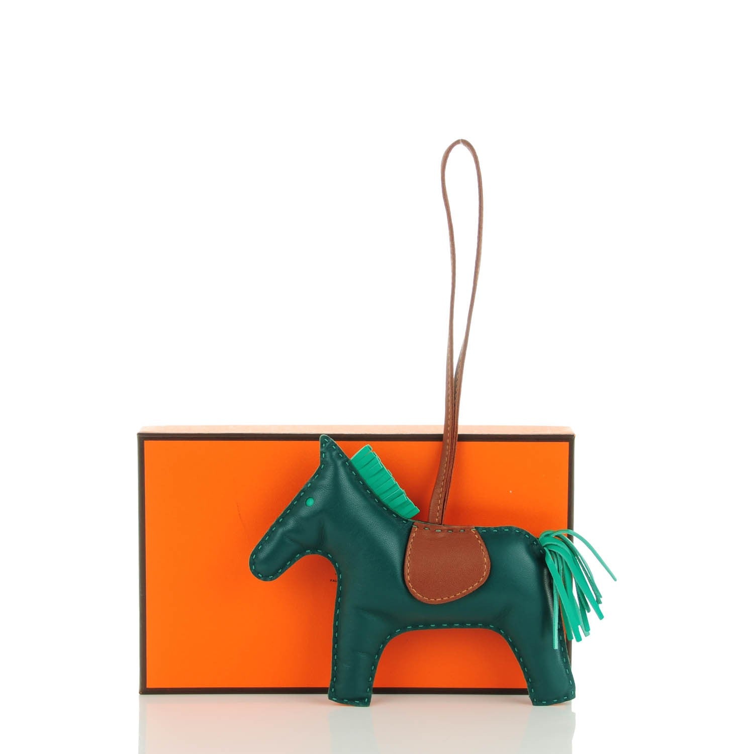 Hermes Milo Lambskin Grigri Rodeo Horse Bag Charm GM Malachite Menthe Fauve 4 of 4