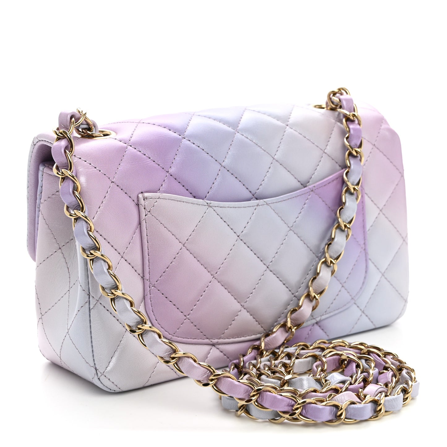 Lambskin Quilted Tie Dye Ombre Mini Rectangular Flap Purple Blue Pink