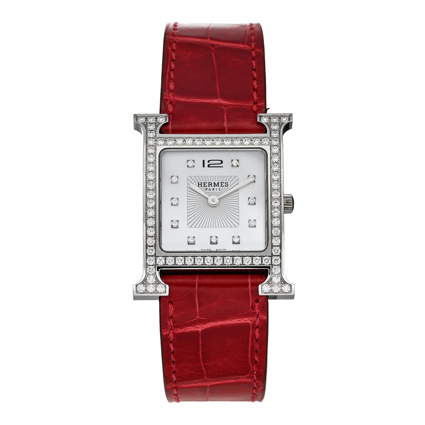 Stainless Steel Alligator Diamond Bezel Mother of Pearl 26mm Heure H Hour Quartz Watch Braise