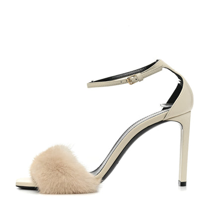 Saint Laurent Mink Bea Ankle Strap Sandals 37 White 1 of 7
