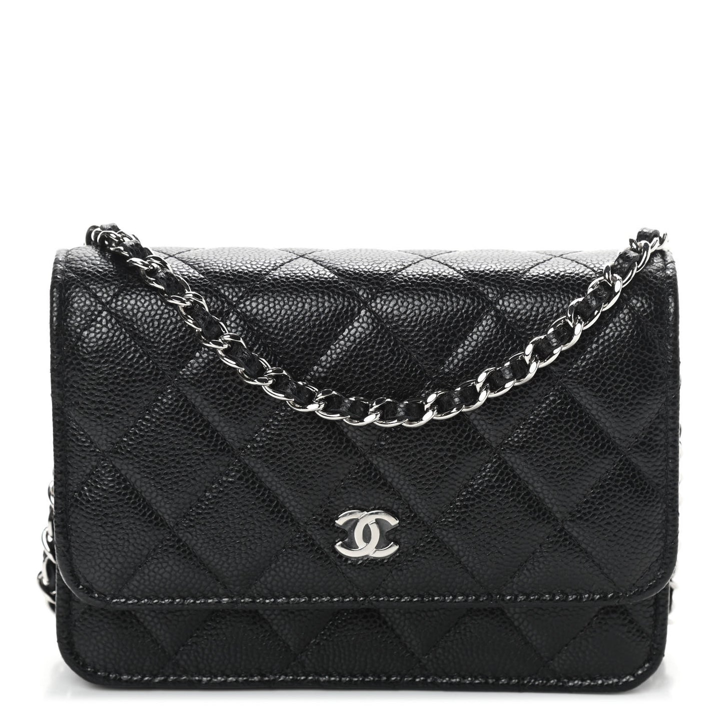 Caviar Quilted Mini Wallet On Chain WOC Black