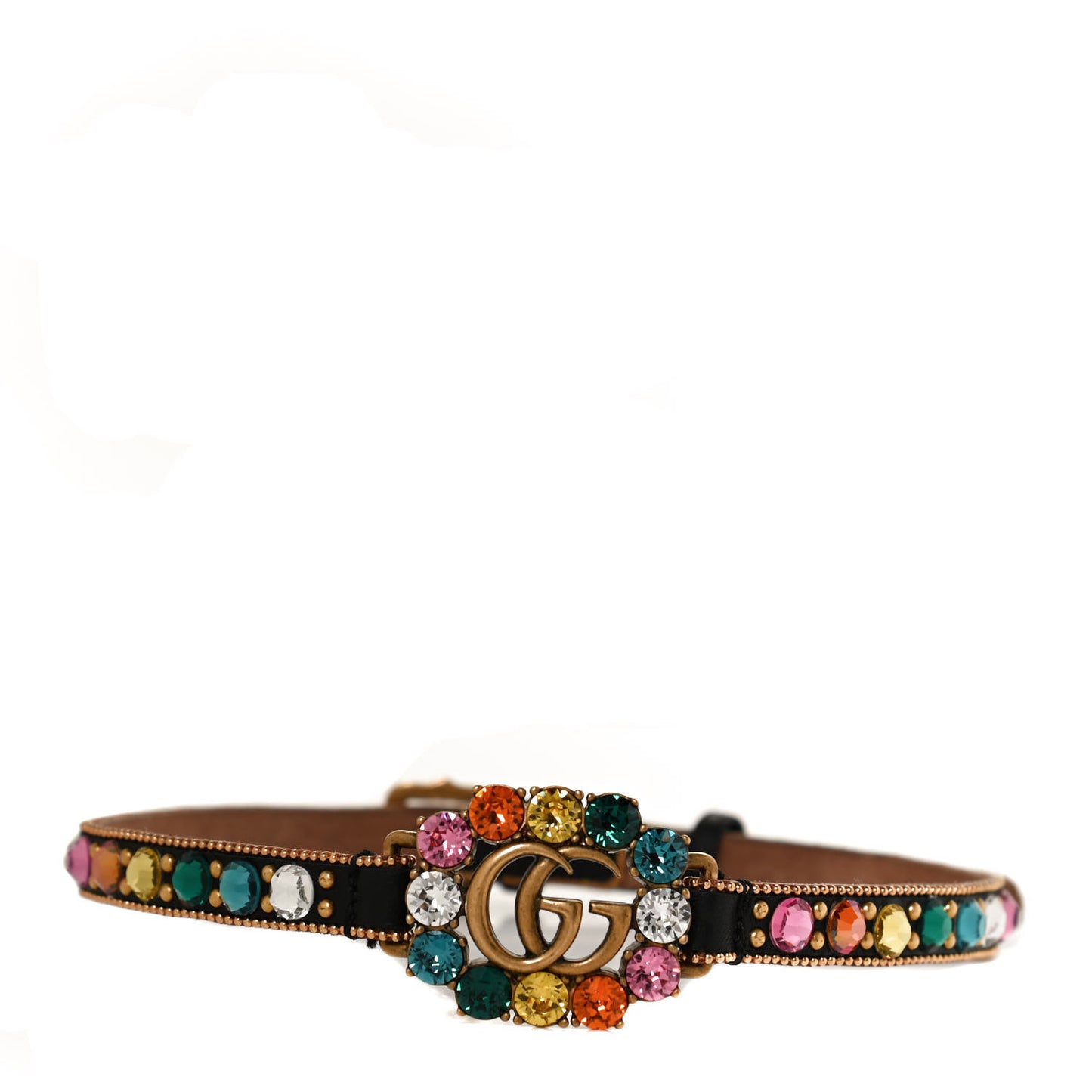 Calfskin Crystal Embellished Double G Choker Necklace Multicolor