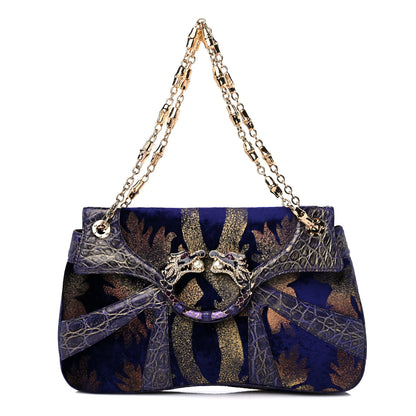 Gucci Velvet Alligator Tom Ford Jeweled Dragon Shoulder Bag Purple Gold 1 of 9