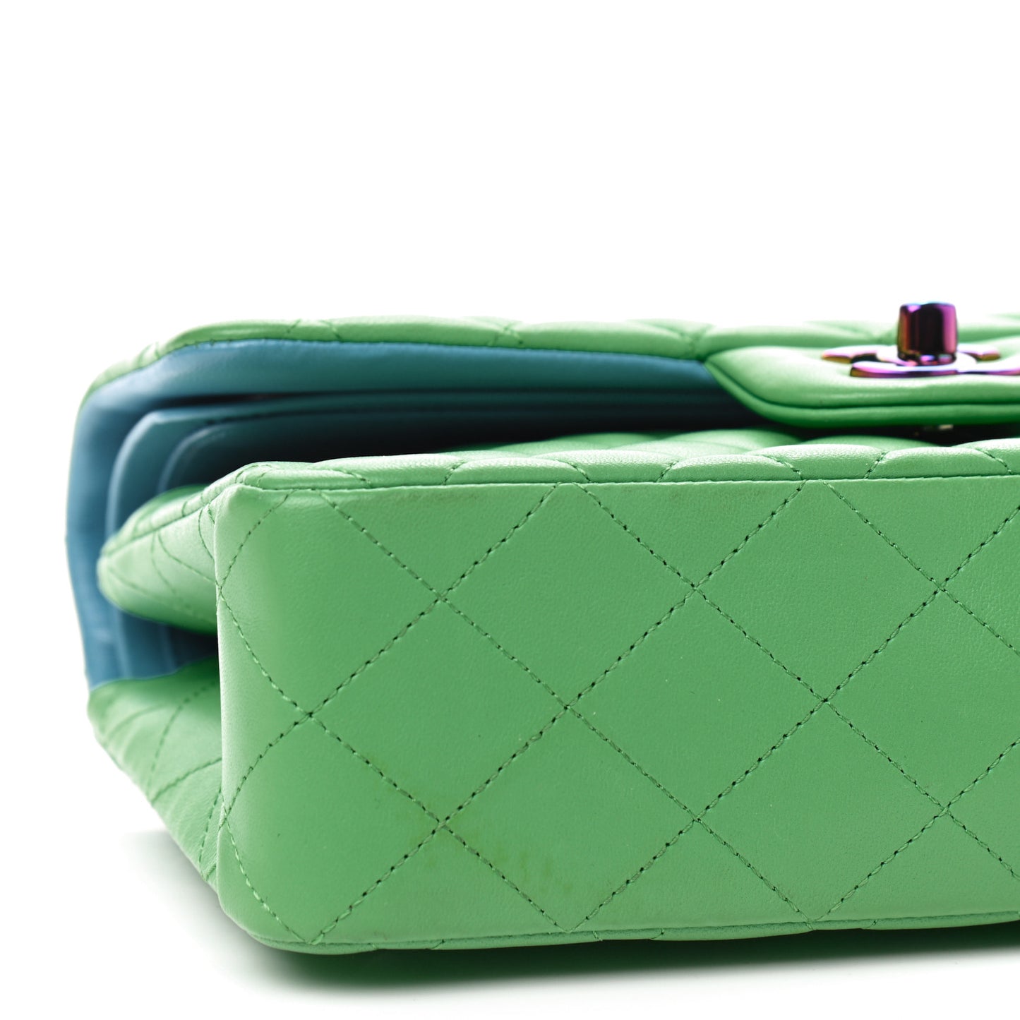 Lambskin Quilted Small Double Flap Green Blue