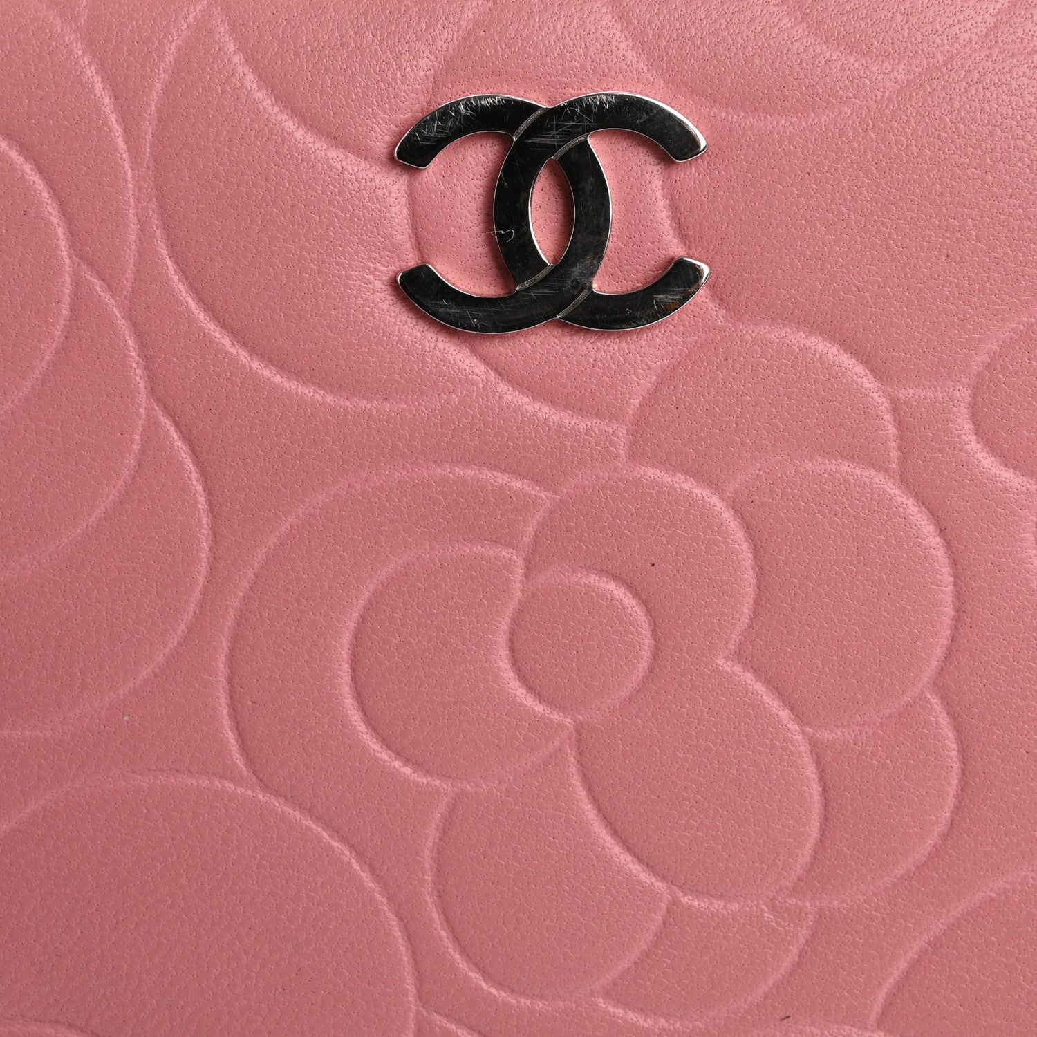 Chanel Lambskin Camellia Embossed Zip Around Organizer Wallet Pink 15 of 22