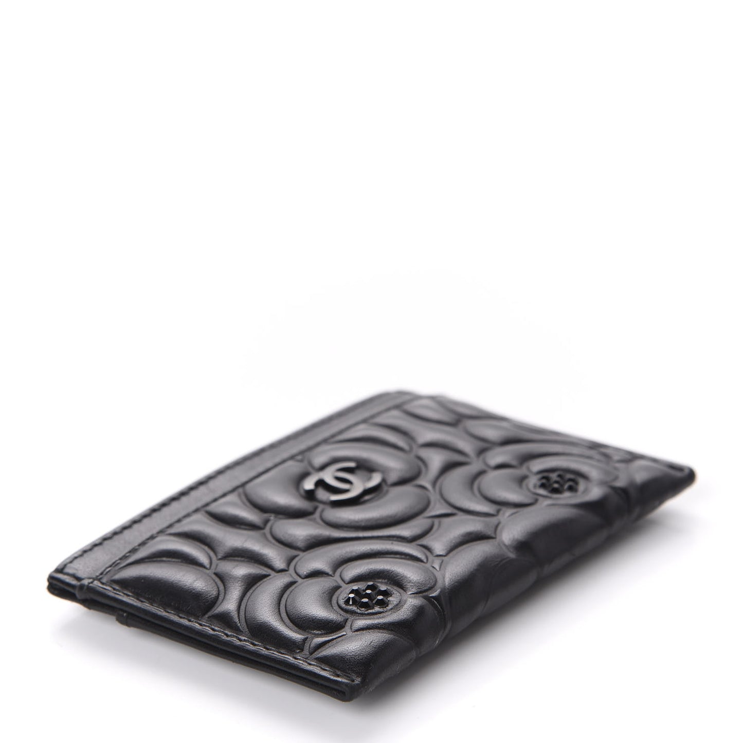 Lambskin Camellia Embossed Card Holder So Black