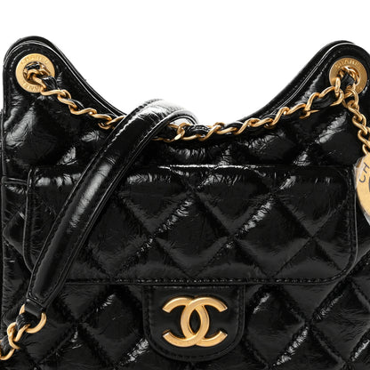 Chanel Shiny Crumpled Calfskin Quilted Small Wavy CC Hobo Black 8 of 10