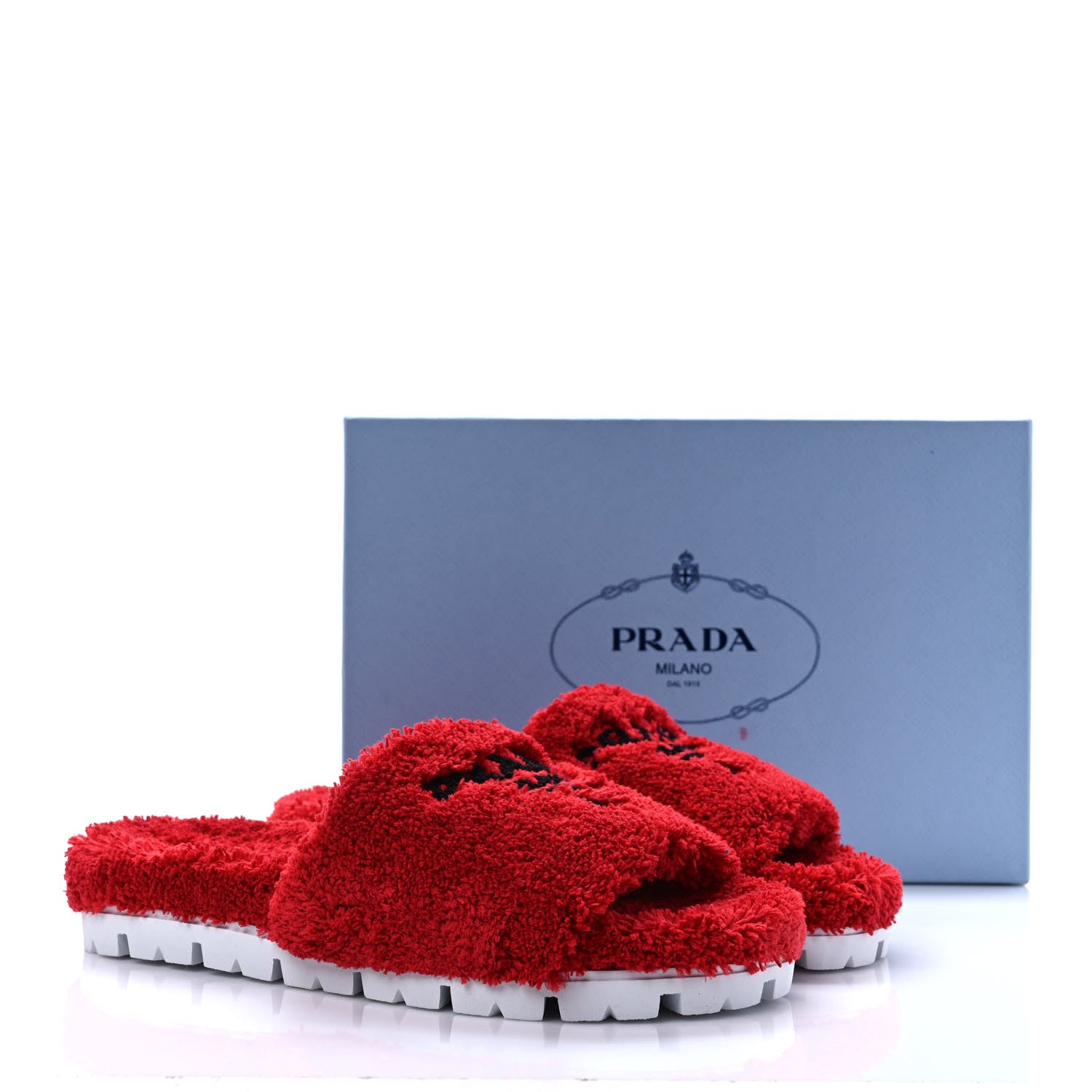Prada Terry Cloth Logo Lug Sole 20mm Slide Sandals 40 Rosso Black 10 of 10
