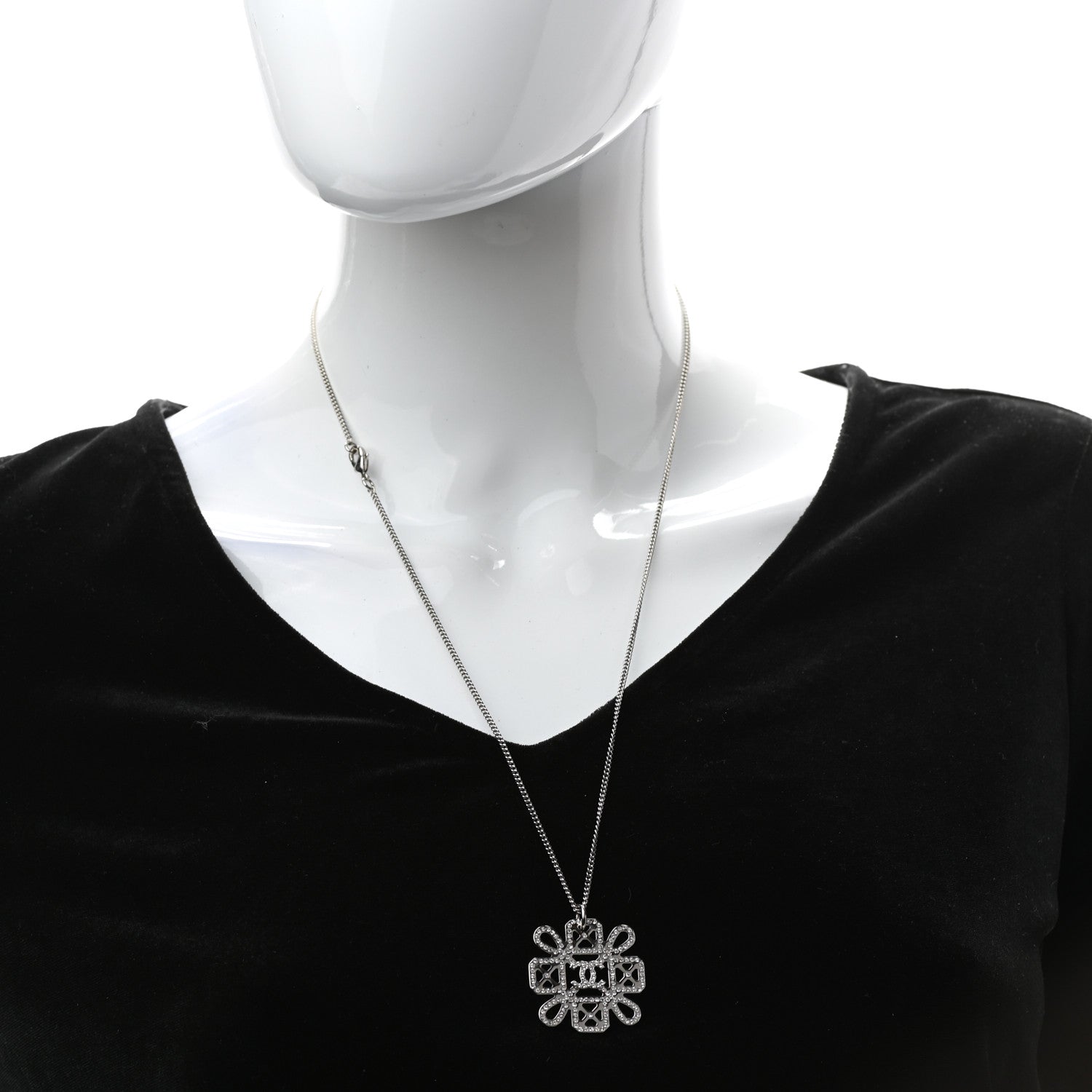 Chanel Crystal Strass Necklace Silver 2 of 5