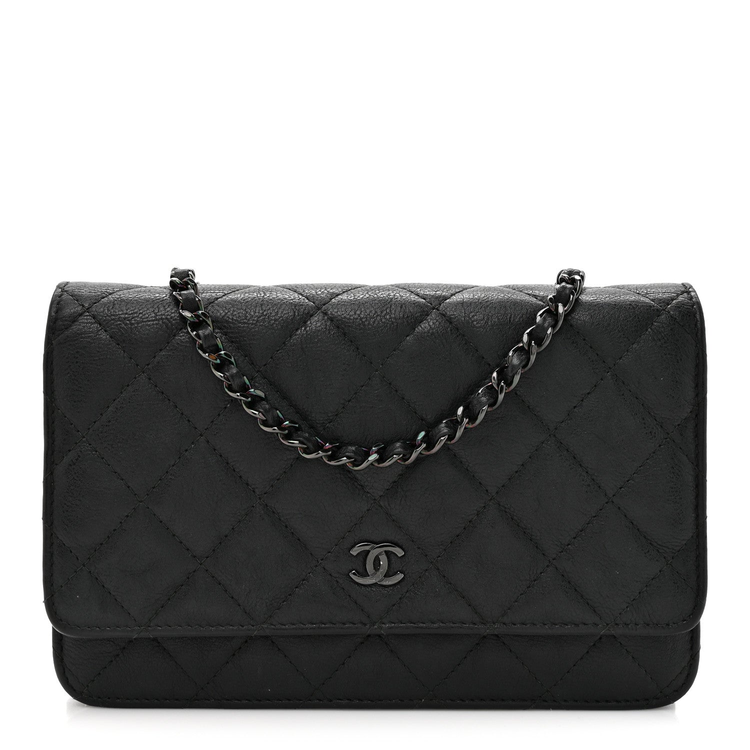 Chanel Crumpled Calfskin Quilted Wallet On Chain WOC Black 1 of 13