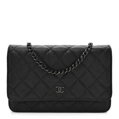 Chanel Crumpled Calfskin Quilted Wallet On Chain WOC Black 1 of 13