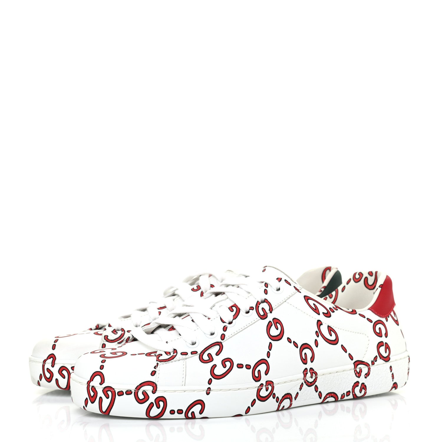 Gucci Calfskin GucciGhost Print Mens Ace Sneakers 7.5 White Hibiscus Red 3 of 15