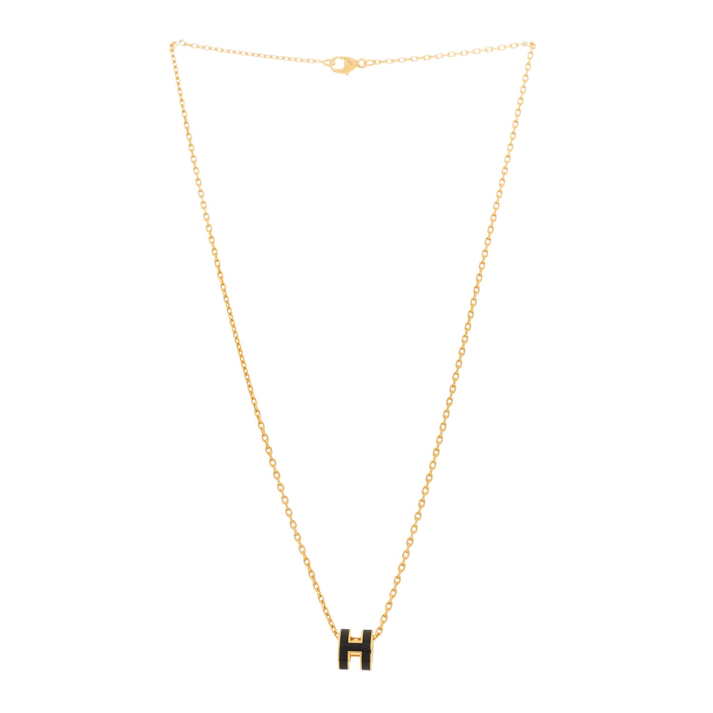 Lacquered Gold Mini Pop H Pendant Necklace Black