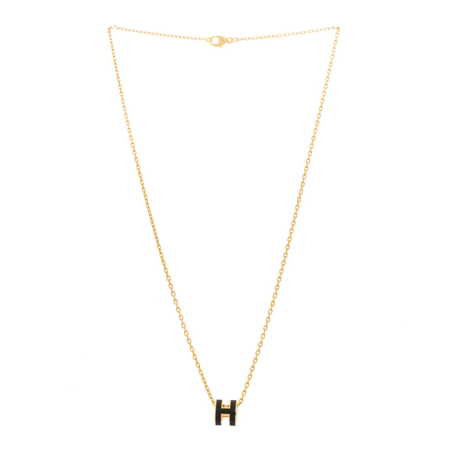 Hermes Lacquered Gold Mini Pop H Pendant Necklace Black 2 of 5