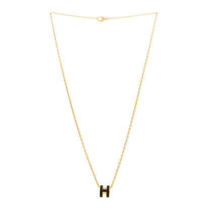 Hermes Lacquered Gold Mini Pop H Pendant Necklace Black 2 of 5