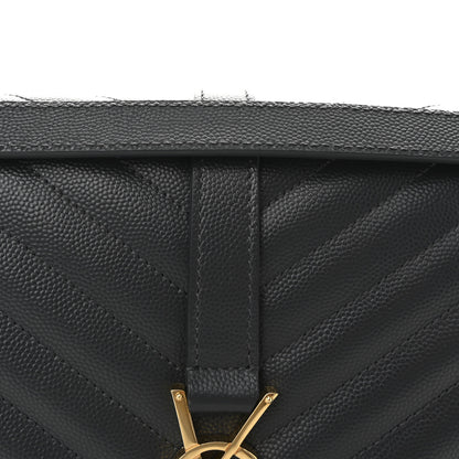 Saint Laurent Grain De Poudre Textured Mixed Matelasse Large Triquilt Monogram Satchel Dark Smog 7 of 9