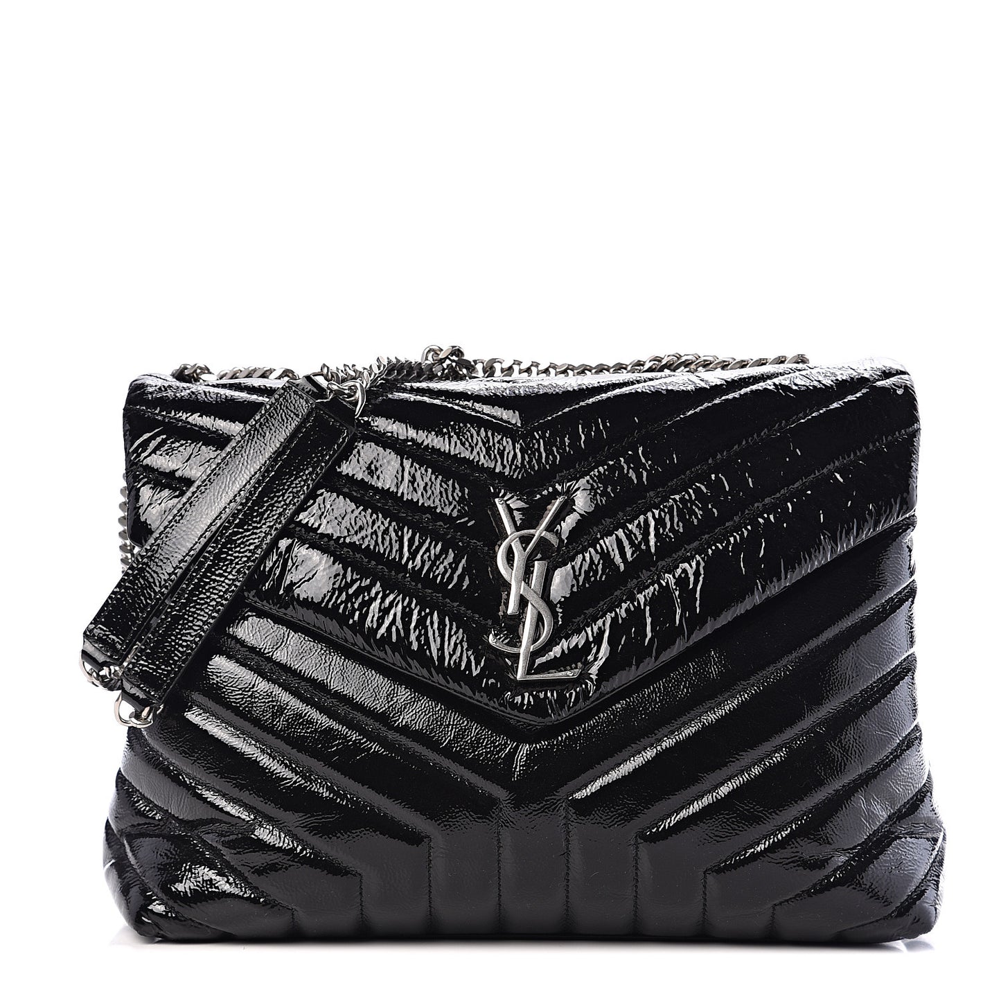 Patent Y Quilted Monogram Medium Loulou Chain Satchel Black