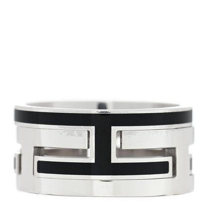 Hermes Sterling Silver Enamel Move H Ring 53 6.25 Black 1 of 4
