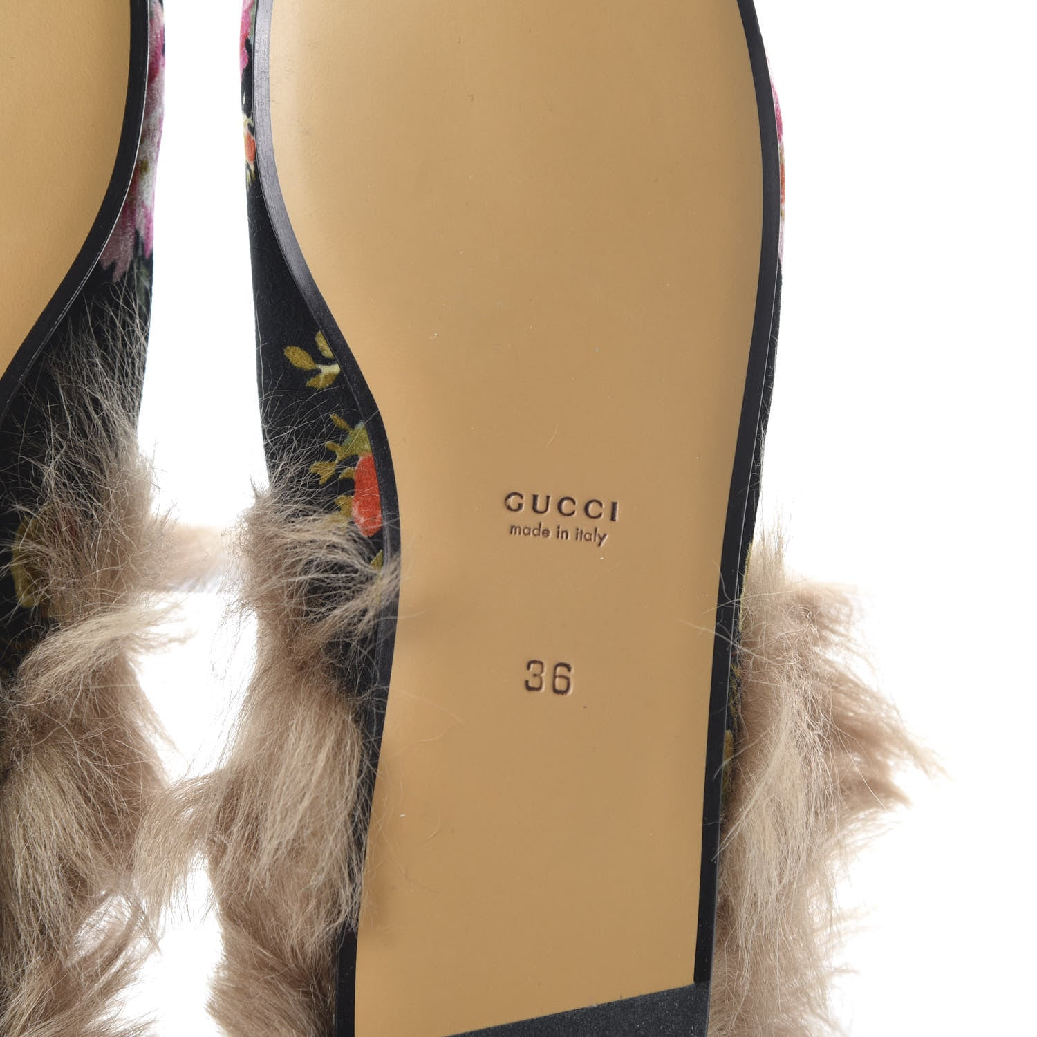 Gucci Velvet Fur Floral Womens Princetown Slippers 36 Black 6 of 8