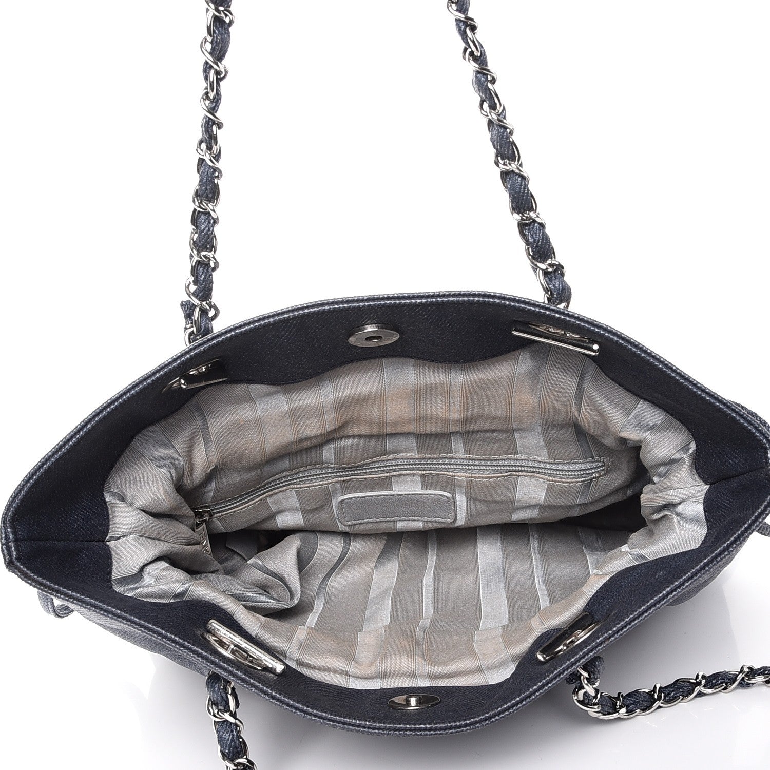 Chanel Denim Small CC Discus Tote Blue 5 of 7