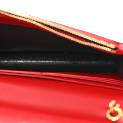 Saint Laurent Grain De Poudre Matelasse Chevron Monogram Envelope Chain Wallet New Red 5 of 10
