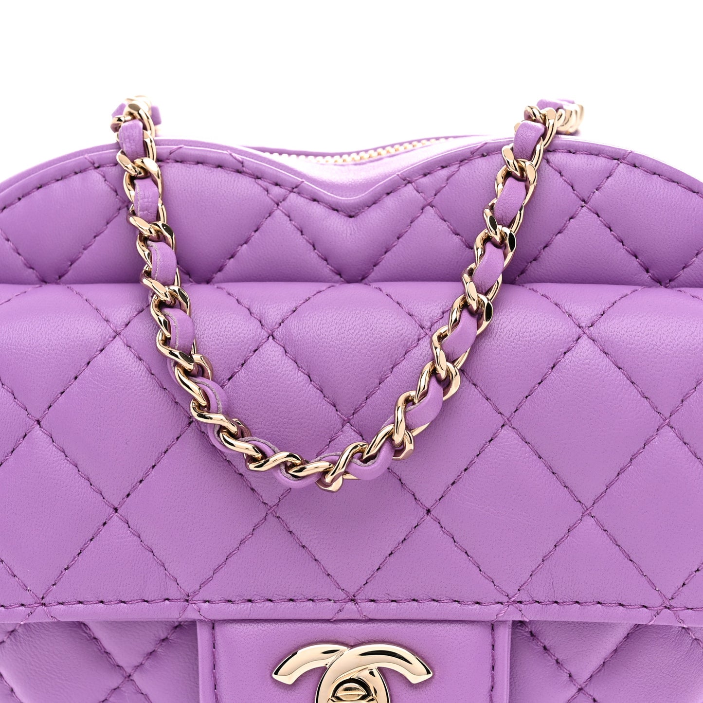 Lambskin Quilted CC In Love Heart Bag Purple