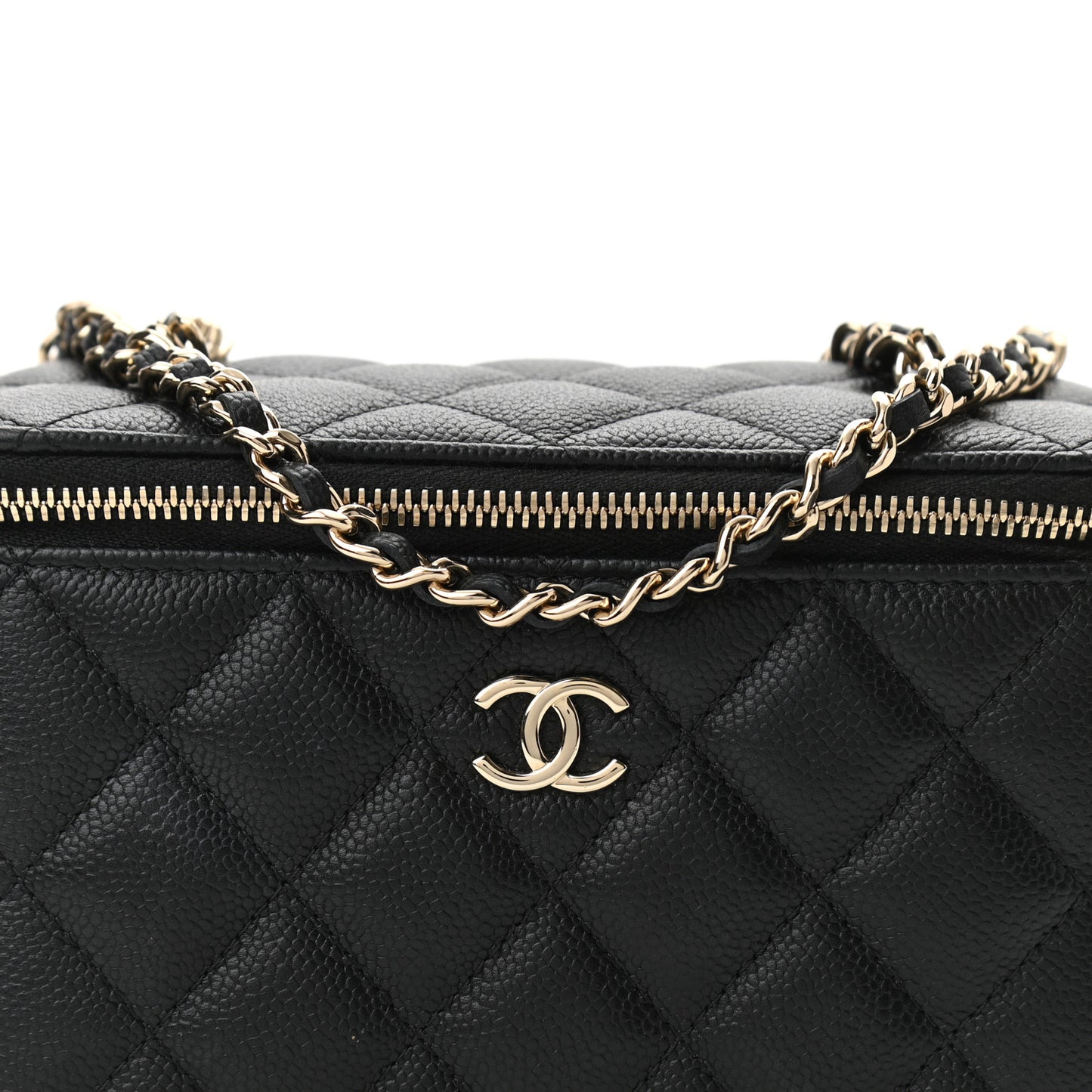 Caviar Quilted Small Vanity Case With Chain Black