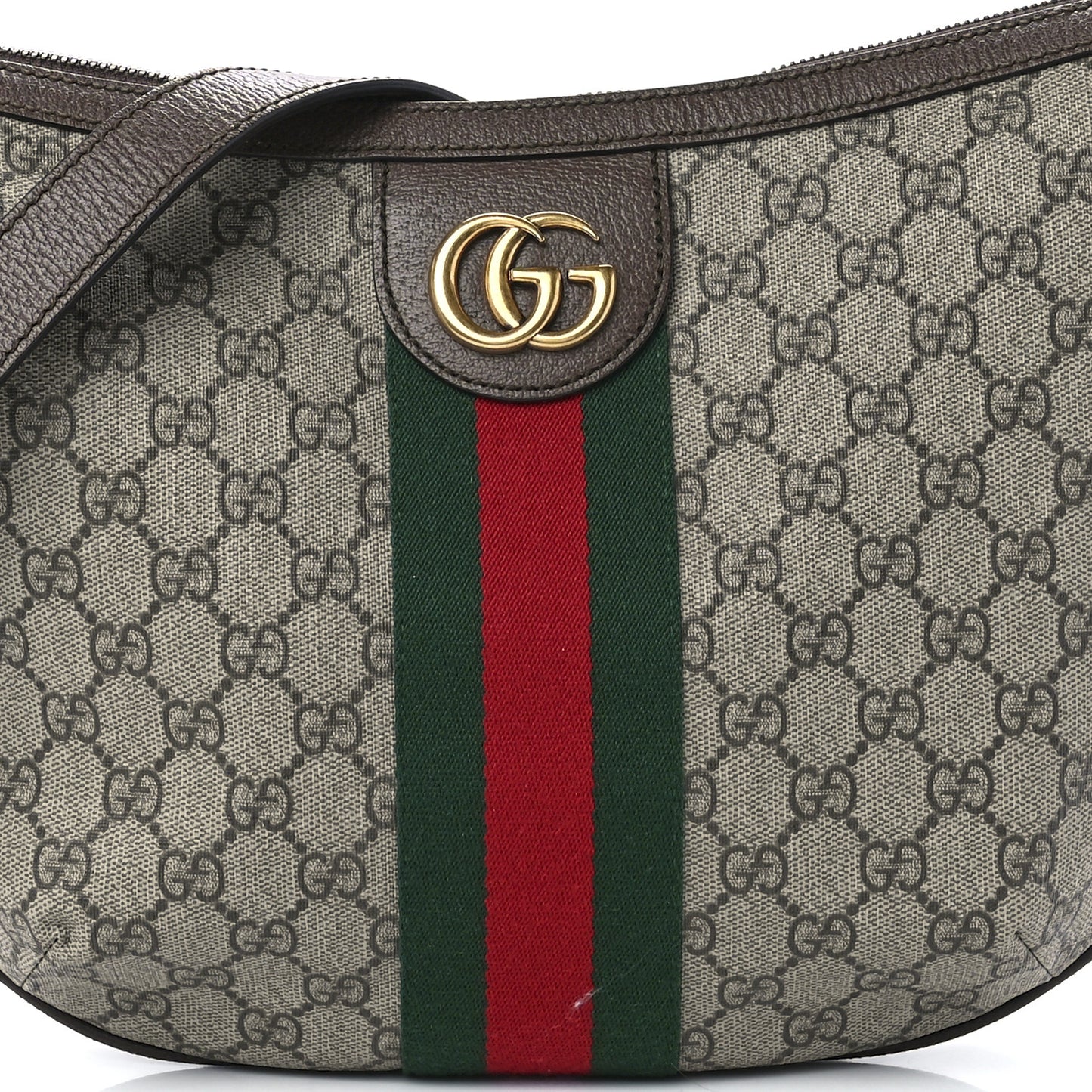 GG Supreme Monogram Web Small Ophidia Half Moon Hobo Brown