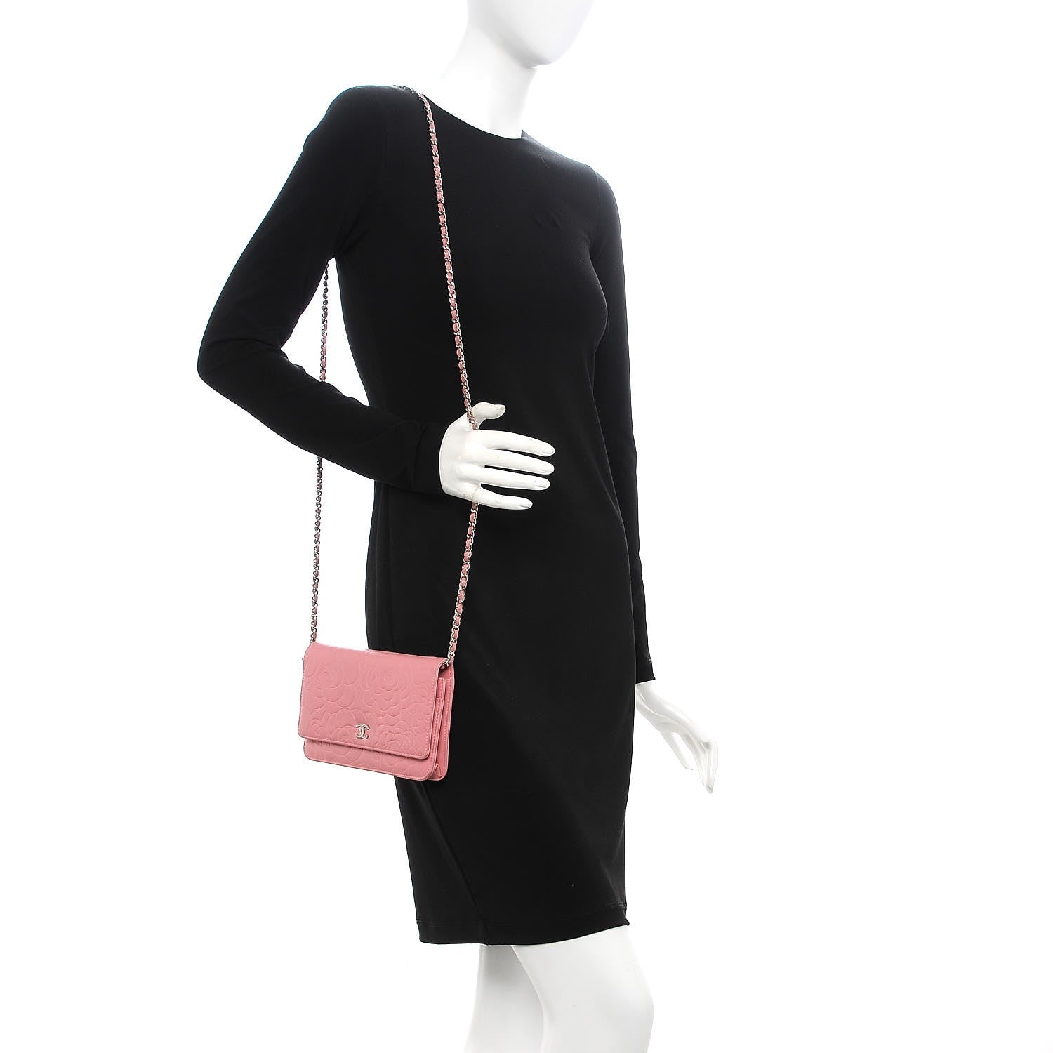 Chanel Lambskin Camellia Embossed Wallet On Chain WOC Pink 2 of 8