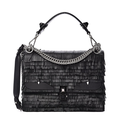 Fendi Vitello Century Opaco Monster Eyes Fringe Studded Kan I Shoulder Bag Black 1 of 12