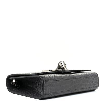 Saint Laurent Calfskin Crocodile Embossed Medium Classic Monogram Kate Tassel Satchel Dark Grey 3 of 11