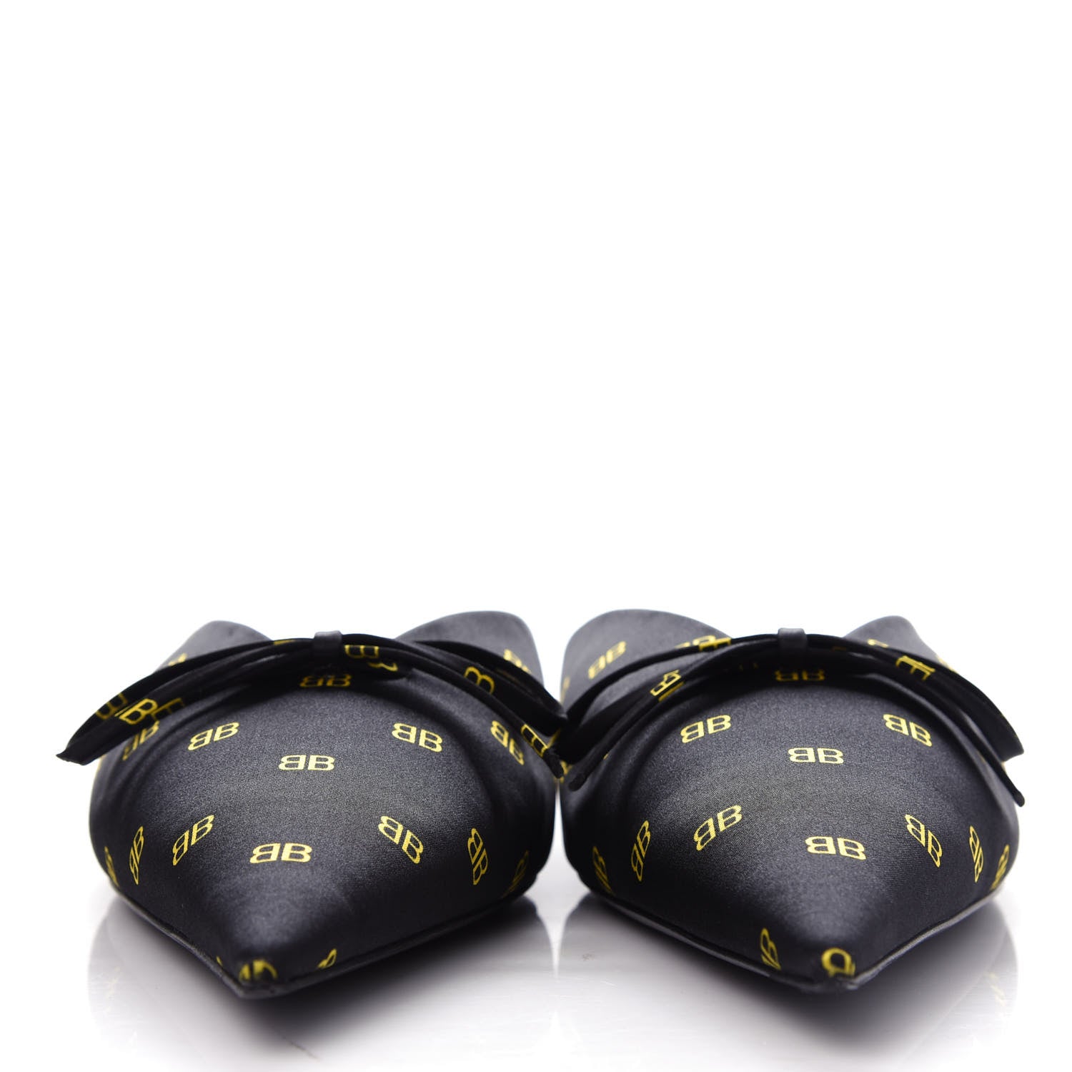 Balenciaga Crepe Satin BB Printed Pointy Toe Knife Flat Mules 39 Black Yellow Fluo 2 of 11