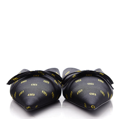 Balenciaga Crepe Satin BB Printed Pointy Toe Knife Flat Mules 39 Black Yellow Fluo 2 of 11