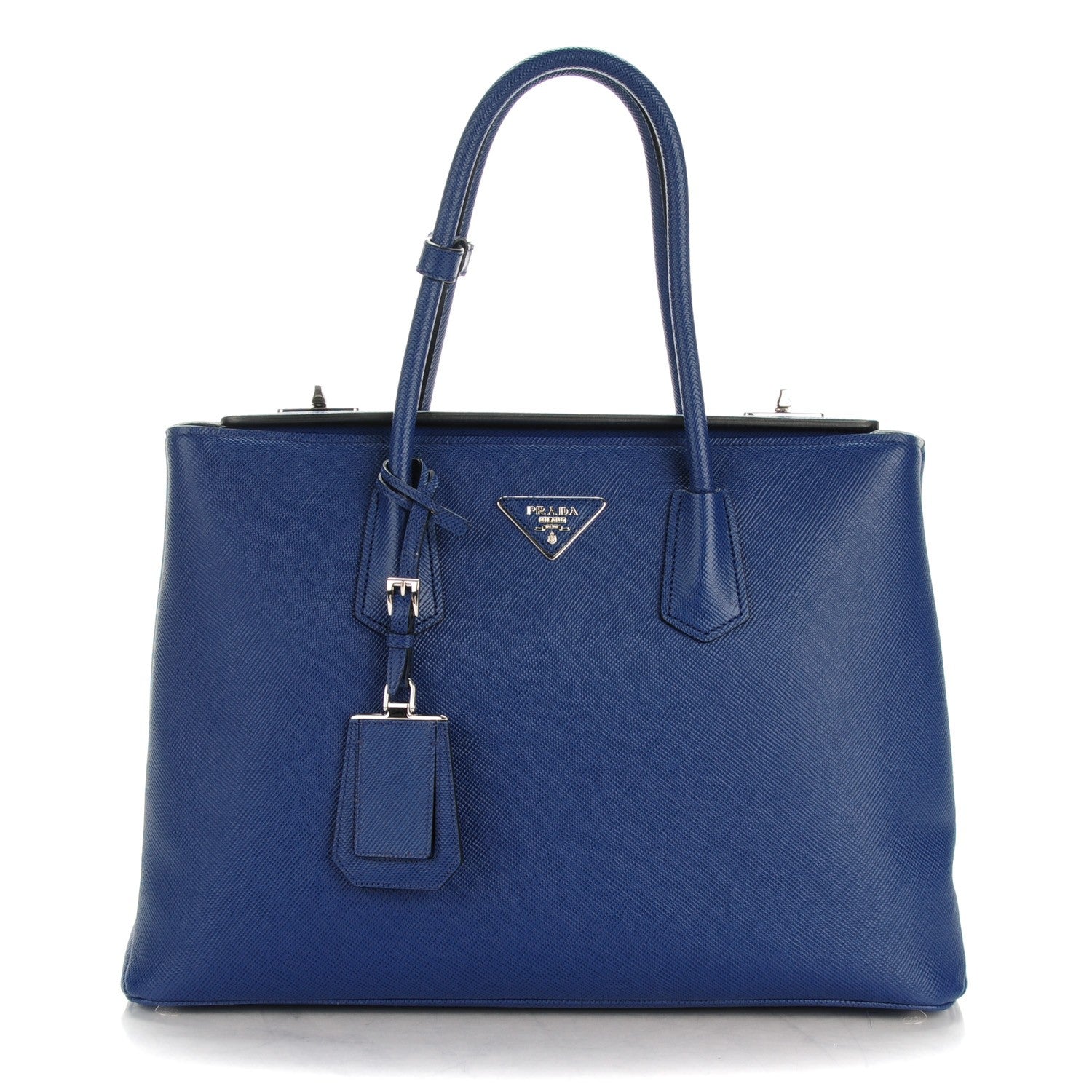 Prada Saffiano Cuir Twin Tote Bleuette 1 of 8