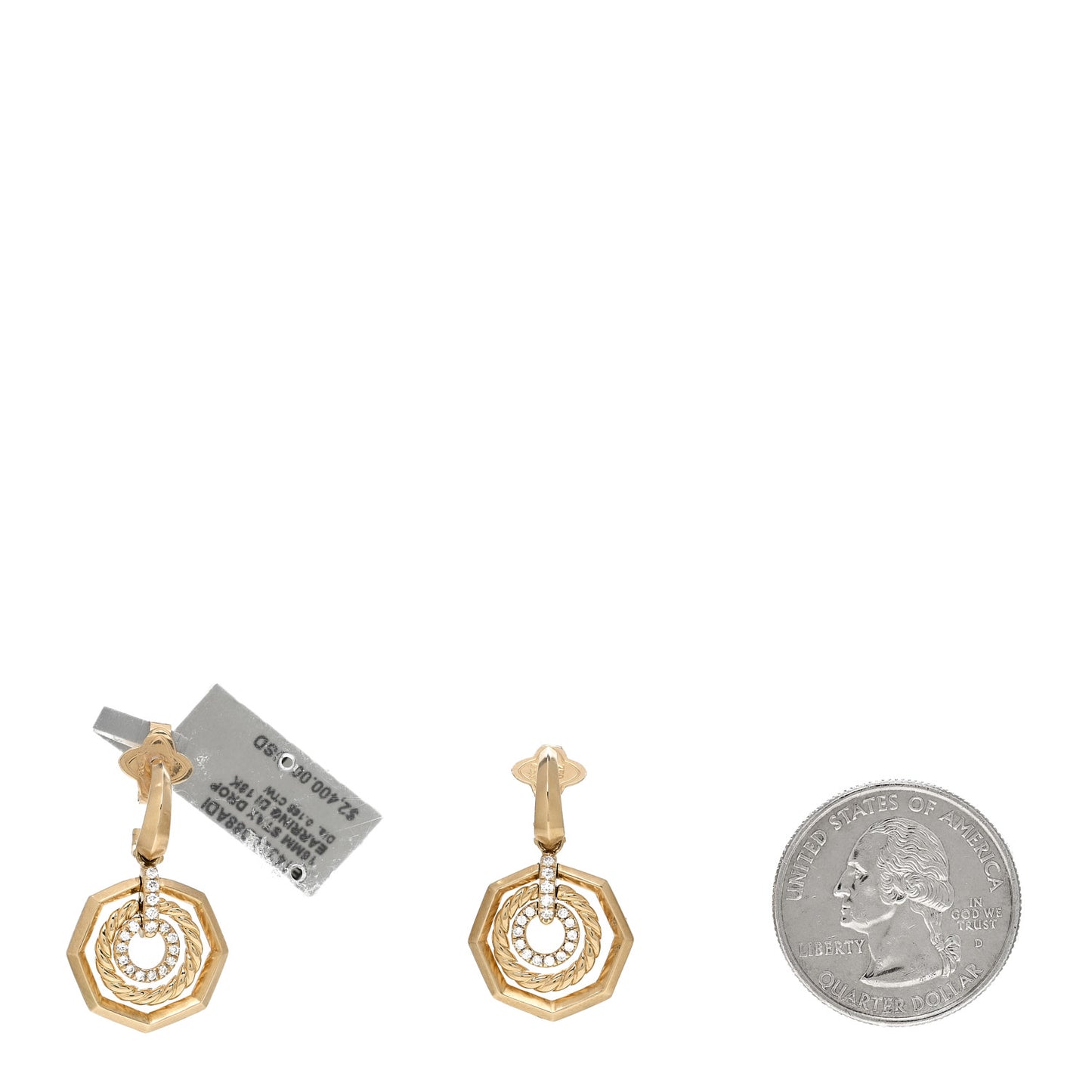 18K Yellow Gold Diamond 16mm Stax Drop Earrings