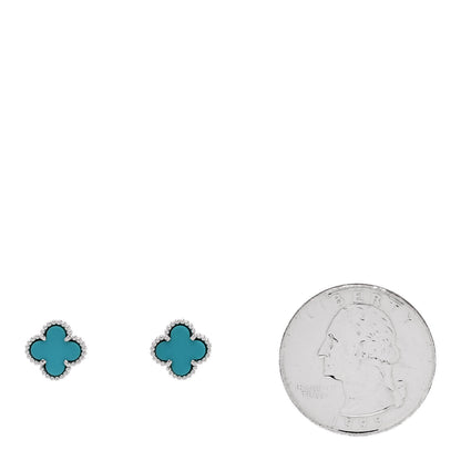 Van Cleef & Arpels 18K White Gold Turquoise Sweet Alhambra Earrings 2 of 4