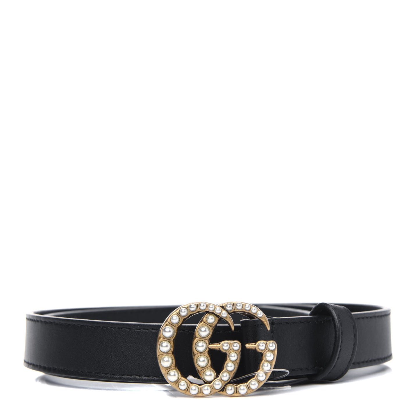 Calfskin Pearl Double G 20mm Belt 85 34 Black Cream