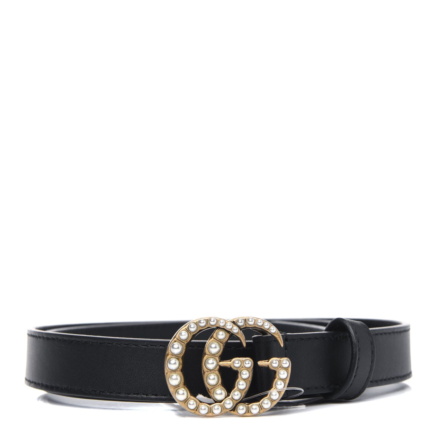Gucci Calfskin Pearl Double G 20mm Belt 85 34 Black Cream 1 of 3