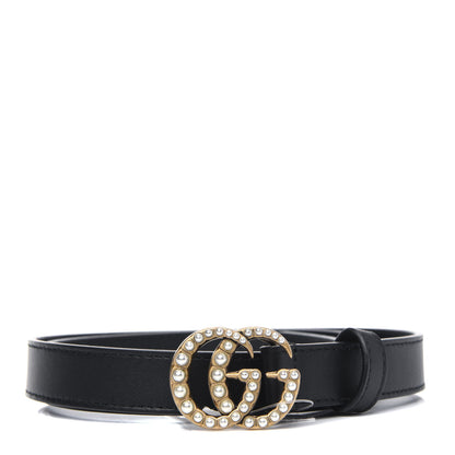 Gucci Calfskin Pearl Double G 20mm Belt 85 34 Black Cream 1 of 3