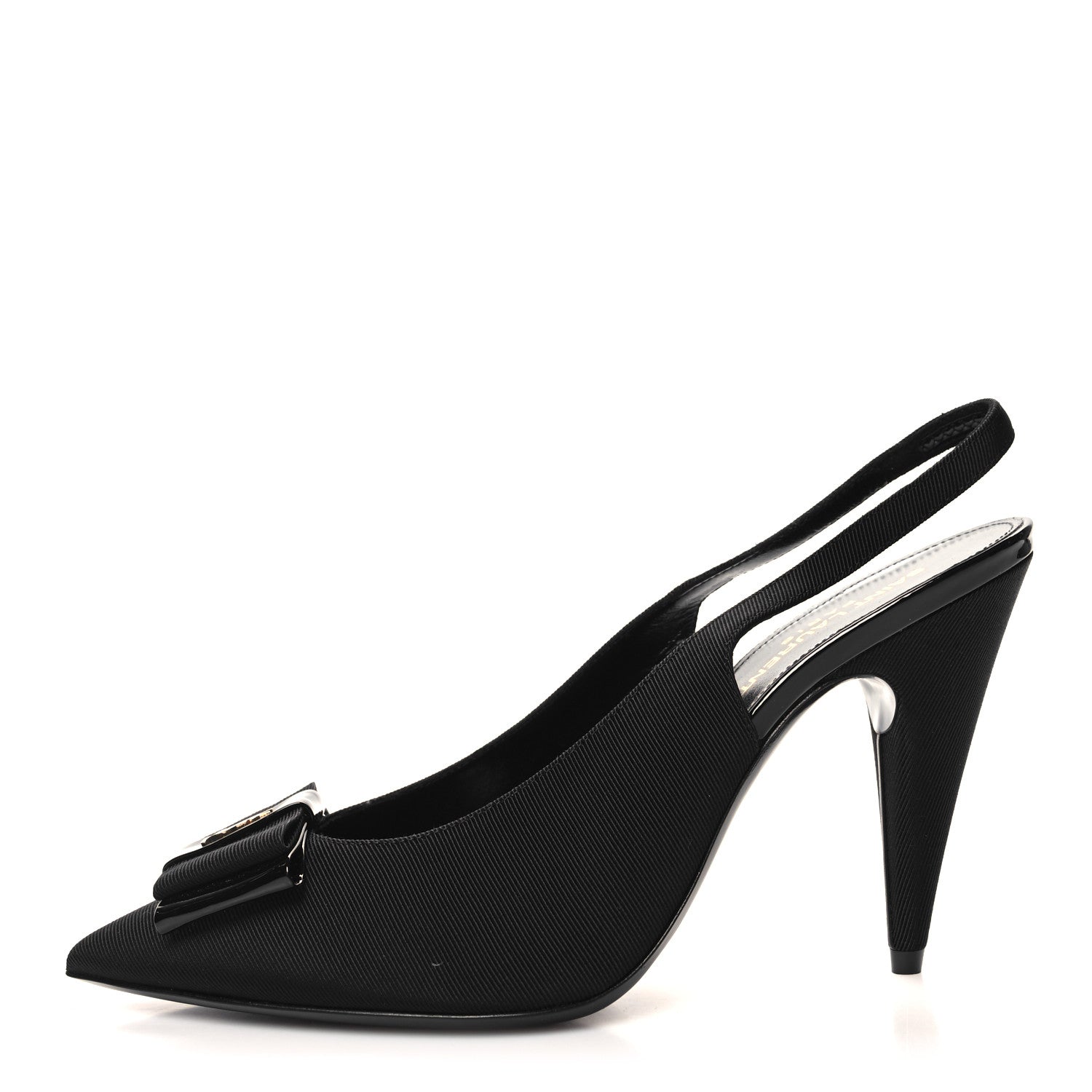 Saint Laurent Grosgrain Anais 95 Bow Sligback Pumps 38.5 Black 1 of 8